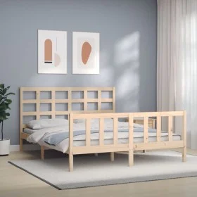 Bed frame with solid wood headboard 160x200 cm by vidaXL, Beds and slatted bases - Ref: Foro24-3192111, Price: 129,36 €, Disc...