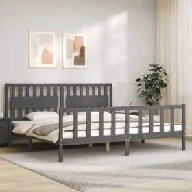 Grauer Massivholzbettrahmen mit Kopfteil 200x200 cm von vidaXL, Betten und Lattenroste - Ref: Foro24-3192448, Preis: 183,62 €...