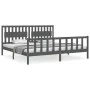 Gray solid wood bed frame with headboard 200x200 cm by vidaXL, Beds and slatted bases - Ref: Foro24-3192448, Price: 183,62 €,...