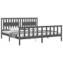 Gray solid wood bed frame with headboard 200x200 cm by vidaXL, Beds and slatted bases - Ref: Foro24-3192448, Price: 183,62 €,...