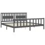 Gray solid wood bed frame with headboard 200x200 cm by vidaXL, Beds and slatted bases - Ref: Foro24-3192448, Price: 183,62 €,...