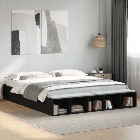 Estructura de cama madera de ingeniería negra 180x200 cm