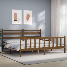 Estructura cama y cabecero madera maciza marrón miel 200x200 cm