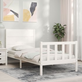 Estructura de cama con cabecero madera maciza blanco 90x200 cm