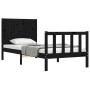 Estructura de cama con cabecero madera maciza negro 90x200 cm