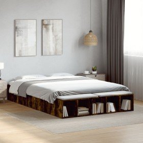 Estructura de cama madera de ingeniería roble ahumado 140x200cm en Camas y somieres | Comprar online en Foro24