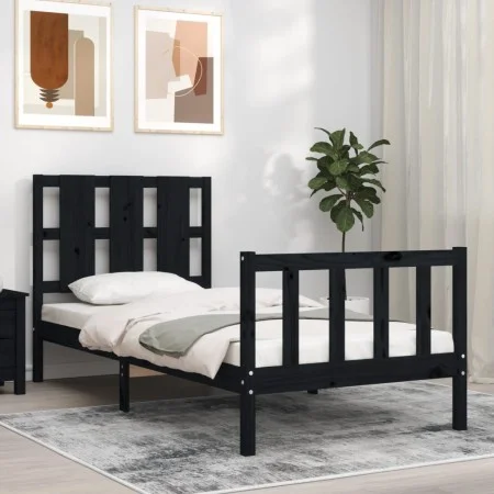 Bed frame with black solid wood headboard 100x200 cm by vidaXL, Beds and slatted bases - Ref: Foro24-3192225, Price: 136,56 €...