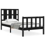 Bed frame with black solid wood headboard 100x200 cm by vidaXL, Beds and slatted bases - Ref: Foro24-3192225, Price: 138,35 €...