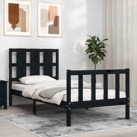 Einzelbettgestell mit schwarzem Massivholz-Kopfteil von vidaXL, Betten und Lattenroste - Ref: Foro24-3192195, Preis: 125,38 €...