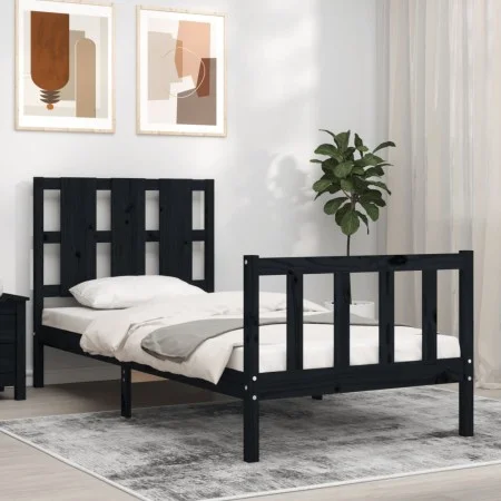 Einzelbettgestell mit schwarzem Massivholz-Kopfteil von vidaXL, Betten und Lattenroste - Ref: Foro24-3192195, Preis: 123,76 €...