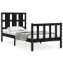 Single bed frame with black solid wood headboard by vidaXL, Beds and slatted bases - Ref: Foro24-3192195, Price: 125,38 €, Di...