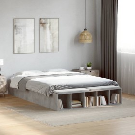 Estructura de cama madera de ingeniería gris hormigón 140x190cm Estructura de cama madera de ingeniería gris hormigón 140x190cm