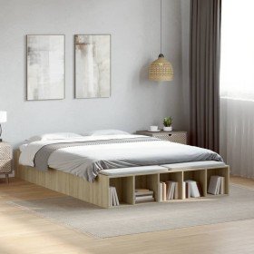 Estructura de cama madera de ingeniería roble Sonoma 135x190 cm en Camas y somieres | Comprar online en Foro24