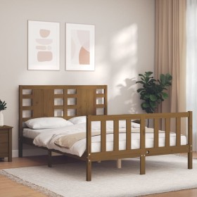 Estructura de cama matrimonio con cabecero madera marrón miel