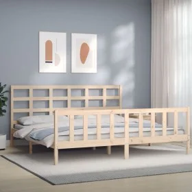 Bed frame with solid wood headboard 200x200 cm by vidaXL, Beds and slatted bases - Ref: Foro24-3192121, Price: 141,05 €, Disc...
