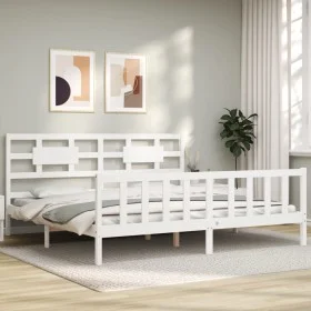 White solid wood bed frame with headboard 200x200 cm by vidaXL, Beds and slatted bases - Ref: Foro24-3192577, Price: 157,55 €...