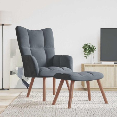 Sillón de relax con taburete terciopelo gris oscuro