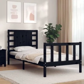 Single bed frame with black solid wood headboard by vidaXL, Beds and slatted bases - Ref: Foro24-3192780, Price: 132,11 €, Di...