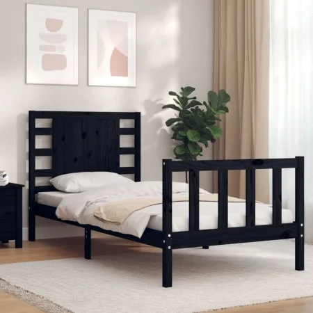 Single bed frame with black solid wood headboard by vidaXL, Beds and slatted bases - Ref: Foro24-3192780, Price: 132,11 €, Di...