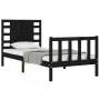 Single bed frame with black solid wood headboard by vidaXL, Beds and slatted bases - Ref: Foro24-3192780, Price: 132,11 €, Di...