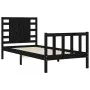 Single bed frame with black solid wood headboard by vidaXL, Beds and slatted bases - Ref: Foro24-3192780, Price: 132,11 €, Di...