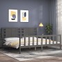 Gray solid wood bed frame with headboard 200x200cm by vidaXL, Beds and slatted bases - Ref: Foro24-3192838, Price: 186,70 €, ...