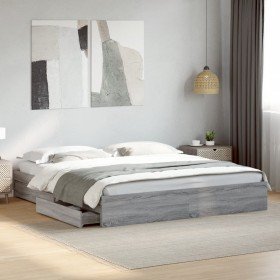 Cama con cajones madera ingeniería gris Sonoma 180x200 cm Cama con cajones madera ingeniería gris Sonoma 180x200 cm