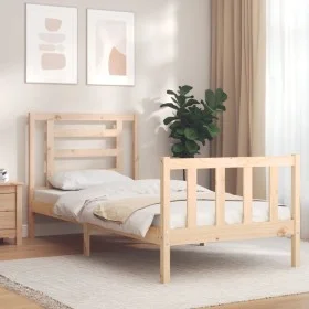 Bed frame with solid wood headboard 90x200 cm by vidaXL, Beds and slatted bases - Ref: Foro24-3192866, Price: 87,16 €, Discou...