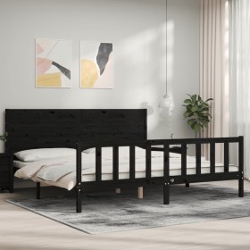Bed frame with black solid wood headboard 200x200 cm by vidaXL, Beds and slatted bases - Ref: Foro24-3192775, Price: 225,47 €...