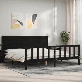 Bed frame with black solid wood headboard 200x200 cm by vidaXL, Beds and slatted bases - Ref: Foro24-3192775, Price: 223,17 €...