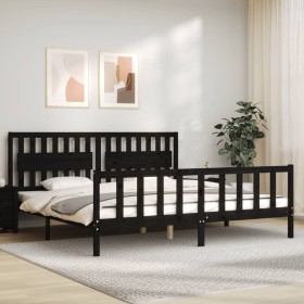 Bettgestell mit schwarzem Massivholzkopfteil 200x200 cm von vidaXL, Betten und Lattenroste - Ref: Foro24-3192450, Preis: 221,...
