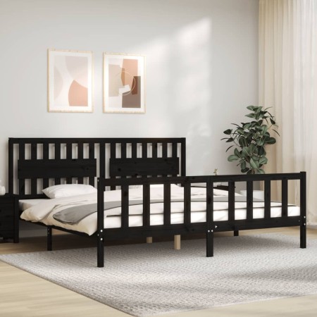 Bed frame with black solid wood headboard 200x200 cm by vidaXL, Beds and slatted bases - Ref: Foro24-3192450, Price: 221,59 €...
