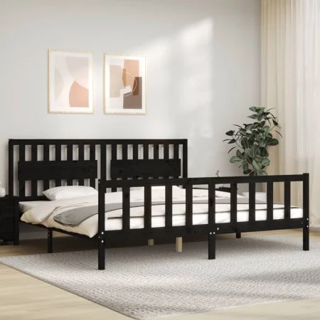 Bed frame with black solid wood headboard 200x200 cm by vidaXL, Beds and slatted bases - Ref: Foro24-3192450, Price: 219,11 €...