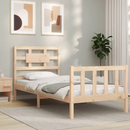 Bed frame with solid wood headboard by vidaXL, Beds and slatted bases - Ref: Foro24-3192521, Price: 92,35 €, Discount: %