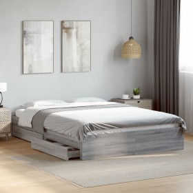 Cama con cajones madera ingeniería gris Sonoma 150x200 cm Cama con cajones madera ingeniería gris Sonoma 150x200 cm