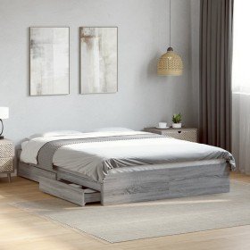 Cama con cajones madera ingeniería gris Sonoma 140x200 cm Cama con cajones madera ingeniería gris Sonoma 140x200 cm