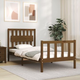 Estructura cama con cabecero madera maciza marrón 