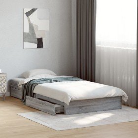 Cama con cajones madera ingeniería gris Sonoma 100x200 cm Cama con cajones madera ingeniería gris Sonoma 100x200 cm