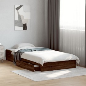 Cama con cajones madera de ingeniería marrón roble 100x200 cm