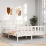 Estructura de cama con cabecero madera maciza blanco 160x200 cm de vidaXL, Camas y somieres - Ref: Foro24-3192567, Precio: 14...
