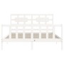 White solid wood bed frame with headboard 160x200 cm by vidaXL, Beds and slatted bases - Ref: Foro24-3192567, Price: 148,13 €...