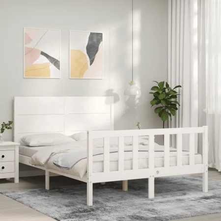 White solid wood bed frame with headboard 140x200 cm by vidaXL, Beds and slatted bases - Ref: Foro24-3192752, Price: 193,65 €...