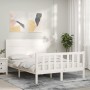 White solid wood bed frame with headboard 140x200 cm by vidaXL, Beds and slatted bases - Ref: Foro24-3192752, Price: 196,58 €...