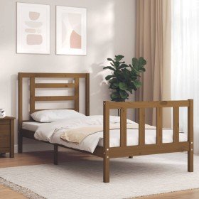 Estructura de cama con cabecero madera maciza marrón miel