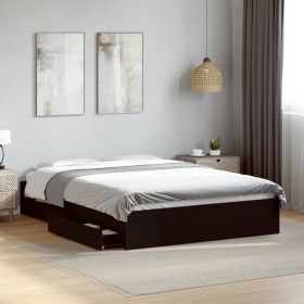 Cama con cajones madera de ingeniería negro 140x190 cm Cama con cajones madera de ingeniería negro 140x190 cm