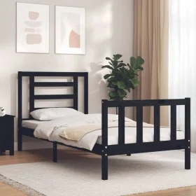 Single bed frame with black solid wood headboard by vidaXL, Beds and slatted bases - Ref: Foro24-3192845, Price: 118,75 €, Di...
