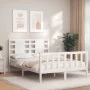 Double bed frame with white solid wood headboard by vidaXL, Beds and slatted bases - Ref: Foro24-3192787, Price: 132,24 €, Di...