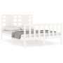 Double bed frame with white solid wood headboard by vidaXL, Beds and slatted bases - Ref: Foro24-3192787, Price: 133,98 €, Di...