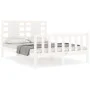 Double bed frame with white solid wood headboard by vidaXL, Beds and slatted bases - Ref: Foro24-3192787, Price: 132,24 €, Di...