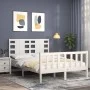 Double bed frame with white solid wood headboard by vidaXL, Beds and slatted bases - Ref: Foro24-3192787, Price: 132,24 €, Di...